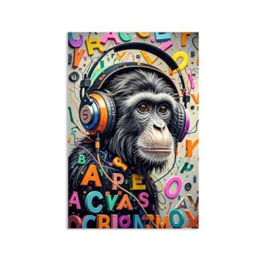 Imagem de Macaco gorila animal pintura inspiradora imagens pôsteres impressões arte macaco pop rua grafite banksy arte de parede para sala de estar escritório decoração de parede 30x20cm (30.5x20.3 cm) pôster