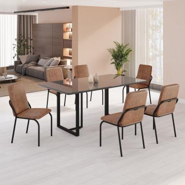 Imagem de Conjunto Sala De Jantar Mesa 160x90cm Base Lunna Tampo Mdf Laca Com Vidro Malibu Marrom Preto