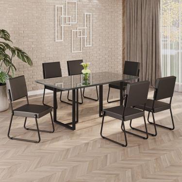 Imagem de Conjunto Sala De Jantar Mesa 160x90cm Base Lunna Tampo Mdf Laca Com Vidro Napoli Preto