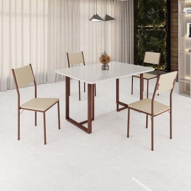 Imagem de Conjunto Sala De Jantar Mesa 120x90cm Base Lunna Tampo Mdf Laca Com Vidro Florença Creme Marrom