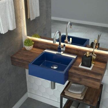 Imagem de Kit 2 Cubas De Semi Encaixe Para Banheiro Xq355 Quadrada Compace Azul Escuro