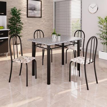 Imagem de Conjunto De Mesa Tubular 100x60cm Tampo Em Granito Com 4 Cadeiras Arabesco - Preto