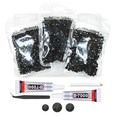 Imagem de qiipii Strass De Resina Preta Pura Com Cola B7000 Para Joias Artesanato Deslumbrante 3 Mm 4 5 Pedras Gelatina Escuras Planas A Granel Aço Inoxidável 10-Aço 20 Diamantes Gemas Unhas Maquiagem Facial