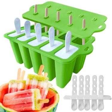 Imagem de Molde de picolé de silicone, moldes de picolé de silicone de 10 cavidades com palitos, máquina de picolé de fácil liberação, molde de picolé caseiro com molde caseiro de picolé sem BPA para crianças