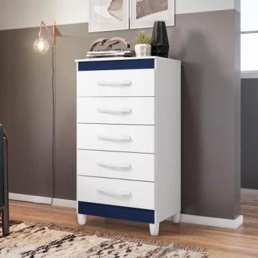 Imagem de Cômoda MiLady Branco Flex Azul Titanium Rosa 5 Gavetas - CASA H