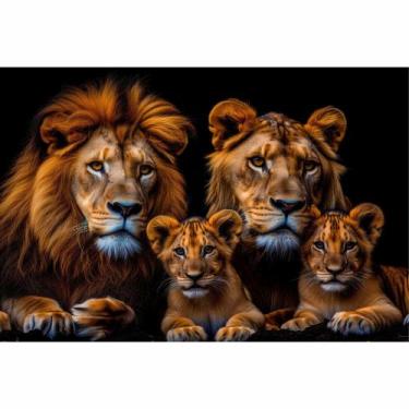Imagem de Quadro Decorativo Familia De Leao Com Dois Filhotes - MeMoldura, Amade
