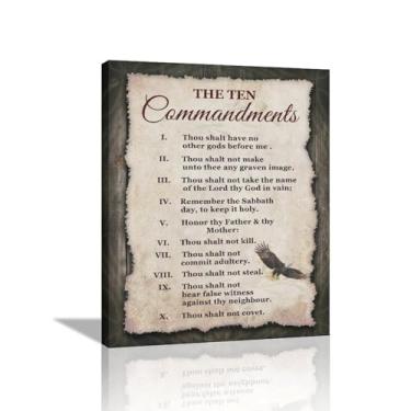 Imagem de SweetFox 10 mandamentos arte de parede dez mandamentos imagens decoração de parede cristã versículo bíblico citações águia careca pintura em tela arte de escritura religiosa emoldurada para sala de