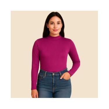 Imagem de Blusa Canelada Feminina Manga Longa Viscose com Elastano Cativa, P, Ro