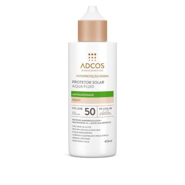 Imagem de Protetor Solar Adcos Fotoproteção Diária Aqua Fluid Antioleosidade cor Peach FPS 50 com 40ml