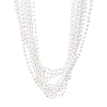 Imagem de Pacote com 24 colares de pérolas para mulheres – Colar de pérolas falsas com aparência realista – lembrancinhas de chá e decorações de festa do Gatsby – Cada colar inclui pérolas falsas de 7 mm em um fio de 122 cm