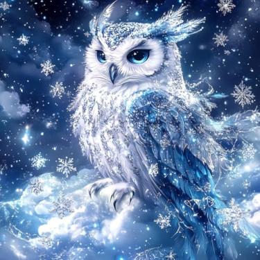 Imagem de Diymood Kits de arte de diamante 5D DIY para adultos coruja, pintura de diamante animal broca completa tela redonda bordado mosaico iniciante casa decoração de parede presente 30 x 30 cm