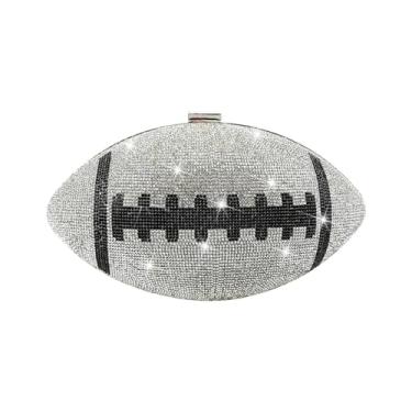 Imagem de ARTLUXE Bolsa de futebol com strass brilhantes e glitter para mulheres, bolsa em formato de futebol para noite, rugby, bolsas peculiares de novidade para festa, prata