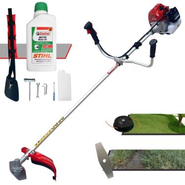 Imagem de Roçadeira Máquina de Corta Grama Kawashima BCJ431-L À Gasolina 43cc 1,7HP Alta Rotação Completo Com Carretel de Nylon + Faca 2 Pontas + ÓLEO STIHL 2T