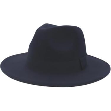 Imagem de Farigoto Cashmere Feltro Chapéus Para Homens E Mulheres Jazz Chapéus Chapéus De Fita Quadrada Elegante De Abas Largas, Navy, M