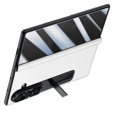 Imagem de LTLMYDAM Capa de couro para Samsung Galaxy Z Fold 7, capa de proteção de tela de privacidade, dobradiça com suporte oculto, tudo incluído, capas finas de flor integral, branca, dobra 7