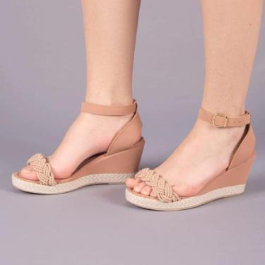 Imagem de Sandália Anabela Trançada Salto - Tulip Shoes, 35, Nude