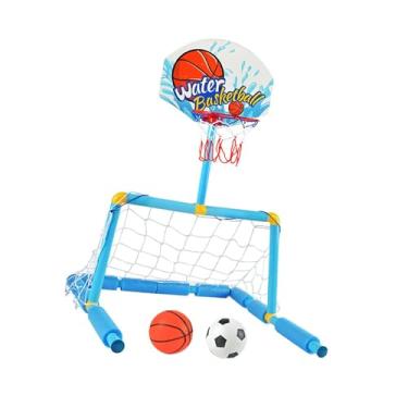 Imagem de Esquirla Boia de piscina, rede de futebol e cesta de basquete, conjunto de basquete e futebol, brinquedo de natação, bola de brinquedo para esportes aquáticos,