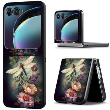 Imagem de BREIDMKFM Capa protetora para Motorola Razr 2024, fina, rígida, policarbonato, antiarranhões, à prova de choque, carregamento sem fio, capa protetora para Moto Razr 50, linda flor de libélula