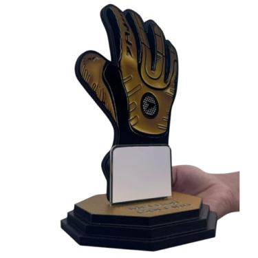 Imagem de Troféu Melhor Goleiro Mdf/acrílico espelhado dourado com impressão látex Qualidade premium