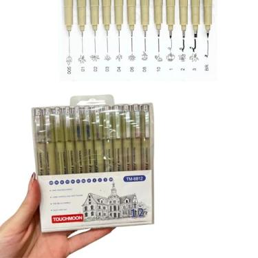 Imagem de Kit 12 Caneta Para Desenho Profissional Nanquim Desenho Profissional Lettering Mangá Canetinha 12 Pontas Desenhar Brush Técnico Canetas Artístico Caligrafia Pintar