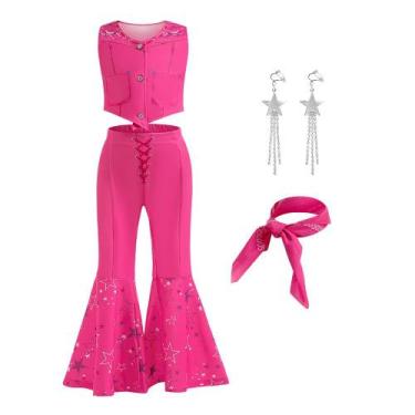 Imagem de Fantasia de cowgirl Btonai para meninas dos anos 70 e 80 Pink Disco 3-