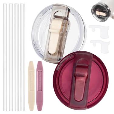 Imagem de Dsnirasy 2 peças de tampa de canudo dobrável à prova de derramamento para copo Stanley, tampa à prova de vazamento de 850 g para Stanley H2.0 Quencher ProTour, com bocal removível (pomã + creme)