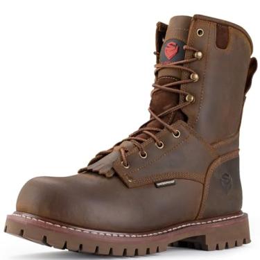 Imagem de SUREWAY Bota masculina impermeável de 20 cm com bico de aço, resistente a óleo/antiderrapante, couro de flor integral mais espessa, sola de borracha cunha, classificação EH, Bico de aço à prova d'água
