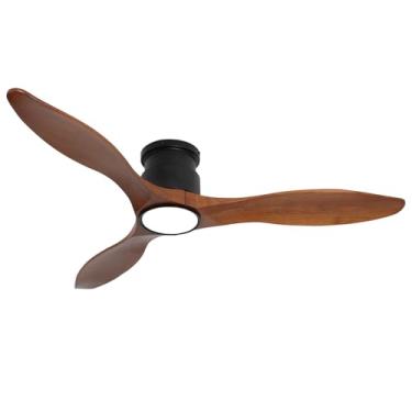 Imagem de revoici Ventiladores de teto de madeira de 132 cm com luzes e controle remoto, ventiladores de teto internos e externos, casa de fazenda, ventilador de teto de perfil baixo com temporização de luz, 6