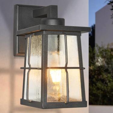 Imagem de ALVIME Luzes de parede externa, luminárias externas para varanda frontal, lanterna de parede externa à prova d'água para porta de casa, entrada, garagem, pátio, base E26 e vidro transparente
