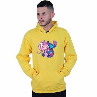 Imagem de Moletom Unissex Canguru Lilo e Angel Love Casal - Lafre, Amarelo, M