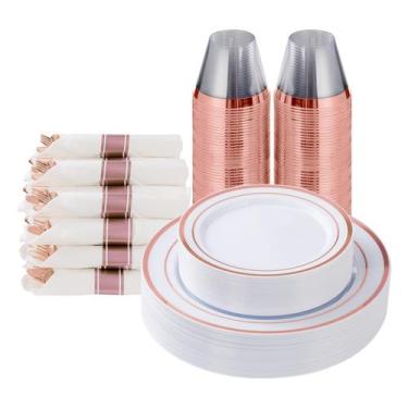Imagem de Conjunto de louças Goodluck Rose Gold Plastic 175 unidades para 25 con