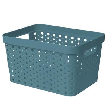 Imagem de Cesto Organizador com Tampa Caixa Organizadora de Plástico Multiuso Cesta Organizadora para Armazenamento Caixas Organizadoras(Azul sem Tampa)