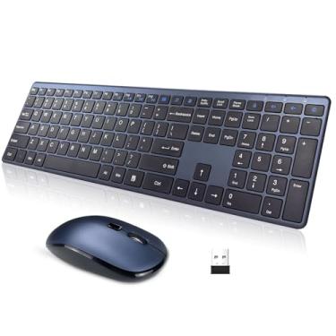 Imagem de Combo de teclado e mouse sem fio, USB 2,4 G, ultrafino, silencioso, tamanho completo, teclado e mouses, 3 DPI, 19 teclas multimídia, sem atrasos, bateria de longa duração para desktop, laptop, Smart