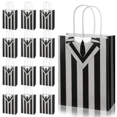 Imagem de Gilprop 24 peças de sacos de presente de papel de Halloween com alças gótico vitoriano para lembrancinhas de festa de doces goodie dark academia suprimentos de festa de aniversário (listrado)