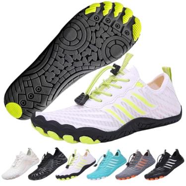 Imagem de Tênis de caminhada descalço para mulheres e homens, sapatos aquáticos antiderrapantes unissex de secagem rápida, bico largo, tênis de corrida, Branco/preto, 8.5 Wide Women/7 Wide Men