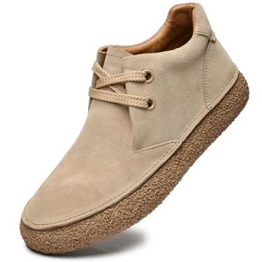 Imagem de JIONS Bota masculina Desert Chukka de couro de camurça, com cadarço, bico redondo, plataforma no tornozelo, Cáqui claro, 43