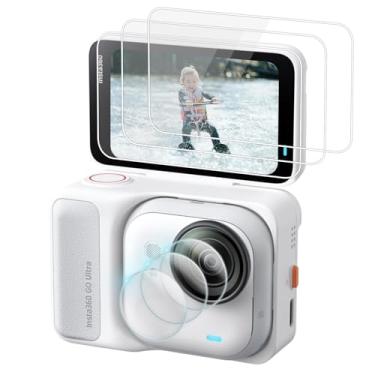 Imagem de kinokoo Protetor de tela para câmera Insta360 GO Ultra/Insta 360, película de vidro temperado transparente com dureza 9H de 0,25 mm para Insta360 Go Ultra, com película de lente de TPU macio