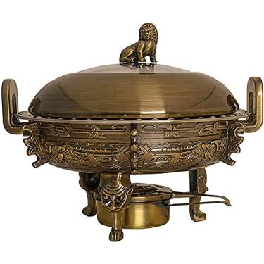 Imagem de Conjunto de aquecedores de buffet redondos de aço inoxidável 3L com panelas de alimentos suporte de fogão tampa de panela visível e suporte de combustível para casamentos, festas, banquetes (cor