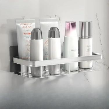 Imagem de Prateleira de Banheiro Sem Furo em Alumínio – Suporte Porta Shampoo e Sabonete com Fixação Adesiva Forte, Antiferrugem e Drenagem Rápida (Prata,1 Unidade)