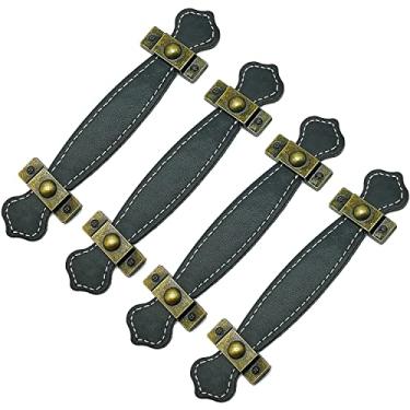 Imagem de Puxador criativo para móveis - Puxadores de gaveta simples, liga de zinco + couro, puxadores de bagagem, alça de ferragens para armário de sapatos de guarda-roupa mesa de cabeceira (preto, 160 mm)