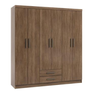 Imagem de Guarda-Roupa Casal 6 Portas 2 Gavetas MDP Amendoa com Cabideiro e Prateleiras Corredica Telescopica