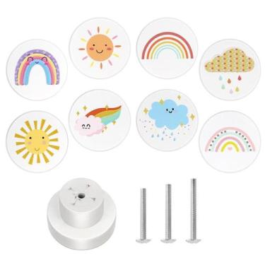 Imagem de Maçanetas de madeira OctinPris Rainbow Kids, pacote com 8