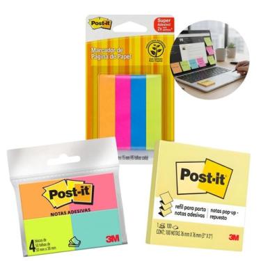 Imagem de Bloco Adesivo Post It 3M Kit 3 Tamanhos Colorido Neon ideal para Escol