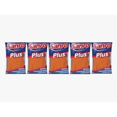 Imagem de Kit 5 Luva De Borracha Sanro Plus Laranja - M