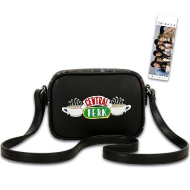 Imagem de Friends Bolsa para adultos - Pacote de bolsa de mão de acessórios com Central Perk 23 cm Bolsa transversal para mulheres Plus Marcador de página | Mercadoria Friends TV Sitcom