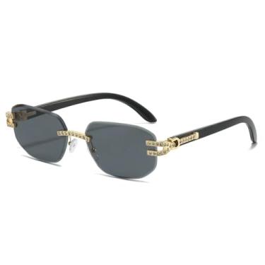 Imagem de Óculos de sol femininos luxuosos, sem armação, com gradiente, personalidade, design de armação de diamante, óculos casuais masculinos, UV400 (preto dourado)
