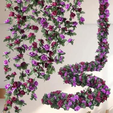 Imagem de 250 cm flores artificiais peônia videira plantas falsas casa quarto jardim decoração de casamento ao ar livre DIY arco rattan acessório (primavera - roxo)