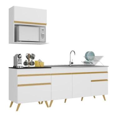 Imagem de Armário De Cozinha Compacta 220cm Veneza Multimóveis V2075 Branco/dour