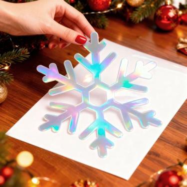 Imagem de Adesivo Natalino Holográfico Flocos de Neve para Vitrine - Deliquadros
