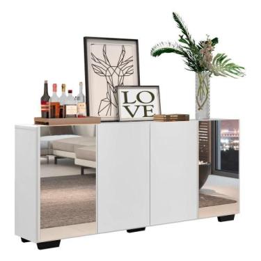 Imagem de Aparador Buffet com Espelho e Pés Quadrados Branco/preto - MULTIMOVEIS